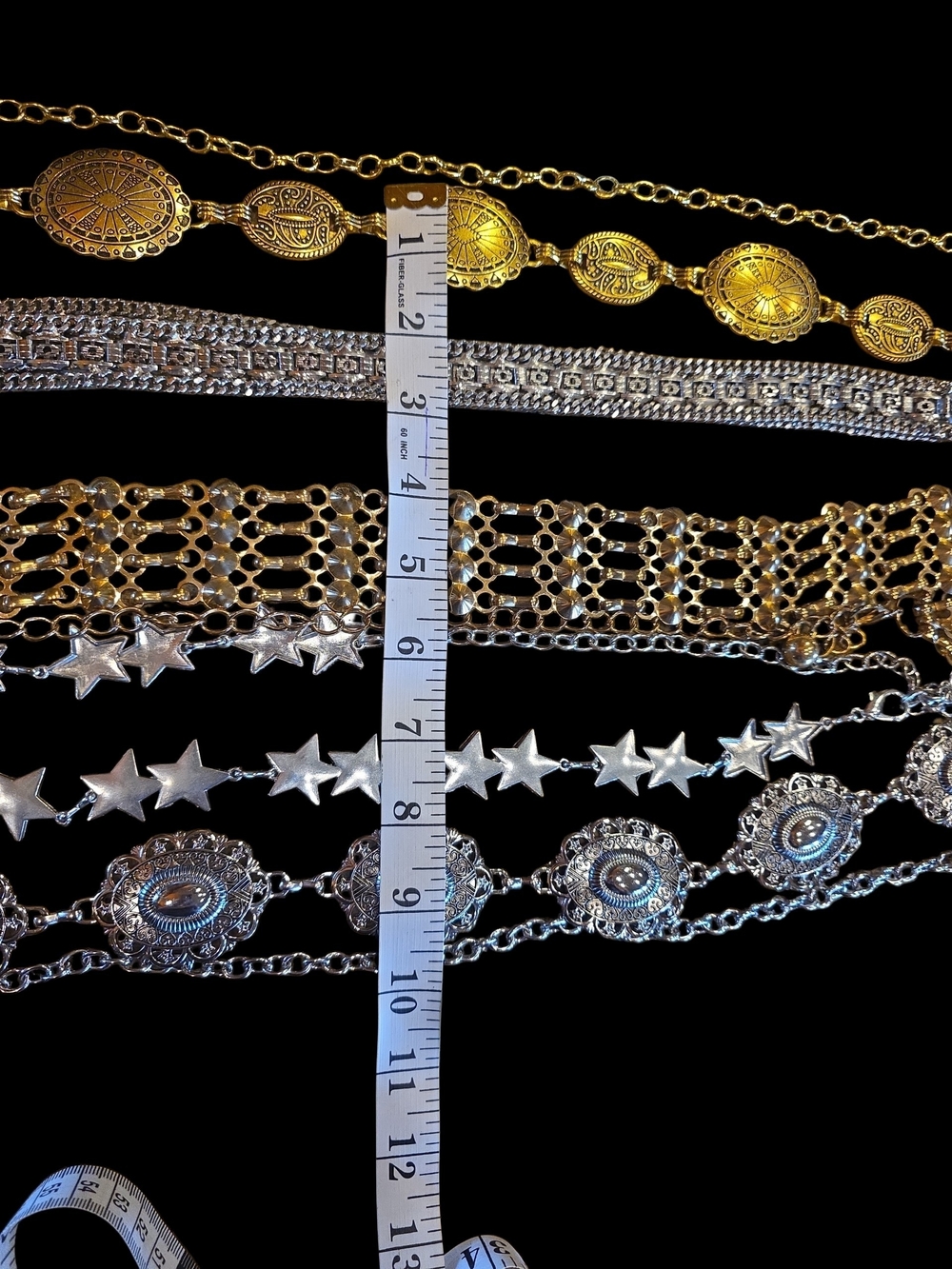 Bundle Of 5 Mixed Metal Women’s Layered Chain Belts - Gold & Silver Tones